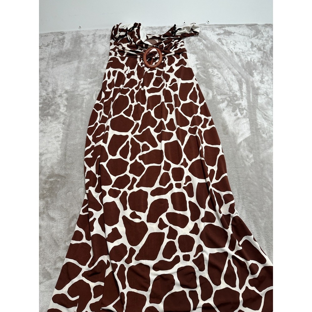 Star‎ Vixen Womens Dress Large Maxi Brown Animal Print Polyester Blend EUC
